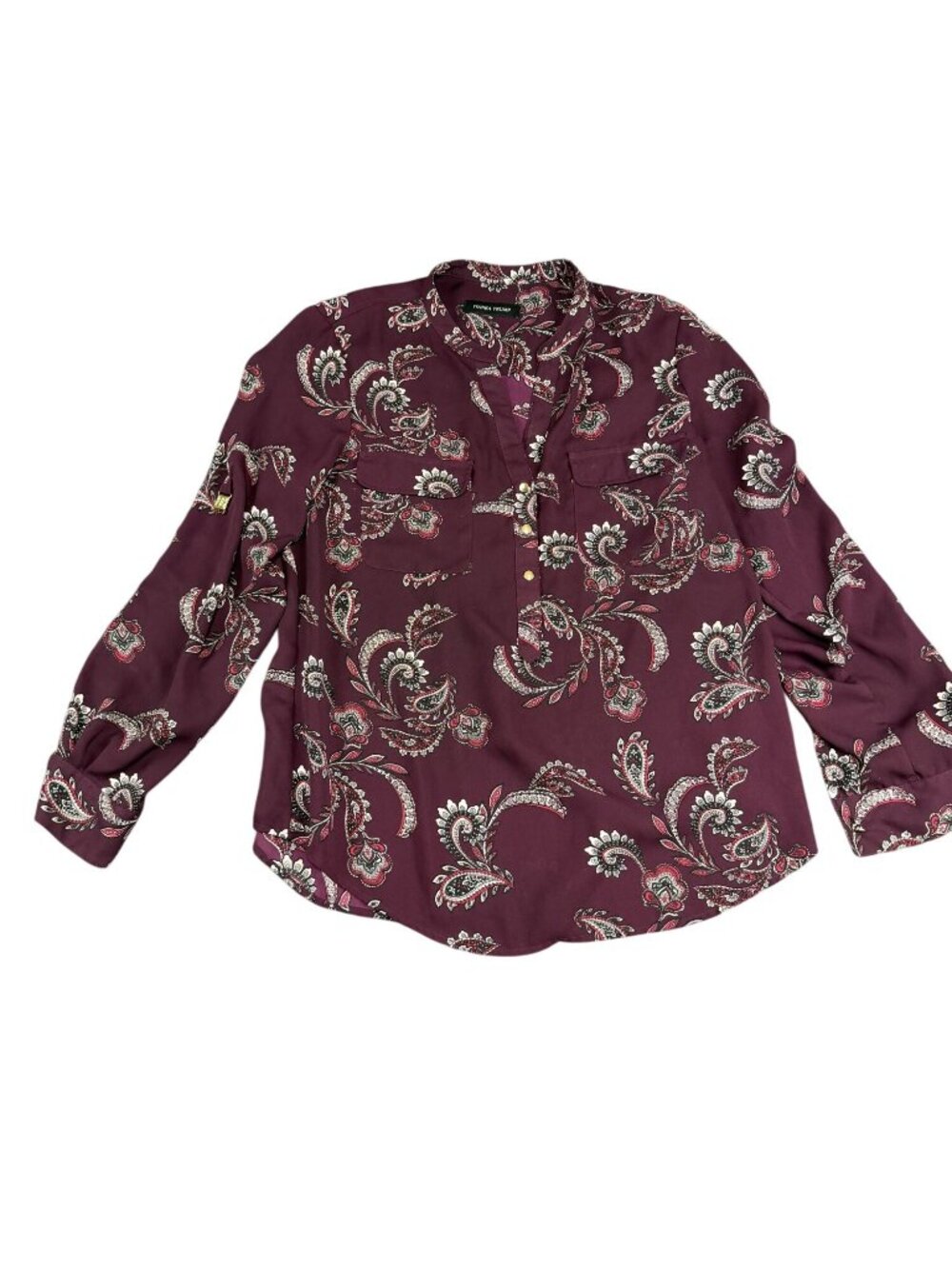 Ivanka Trump Paisley Print Long Sleeve Blouse Burgundy With Gold Buttons L
